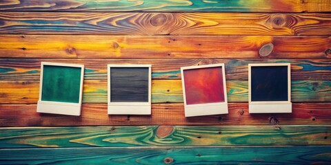 Aufkleber - Four blank instant photos on colorful wood background