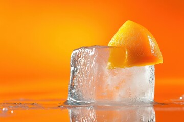 Wall Mural - Orange Slice Resting Atop An Ice Cube