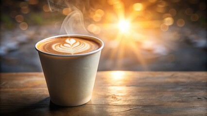 Wall Mural - Warm Latte Art in a Disposable Cup at Sunset