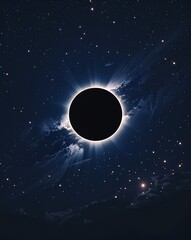 Poster - Dark navy with lunar eclipse shadows and flickering starlight abstract background