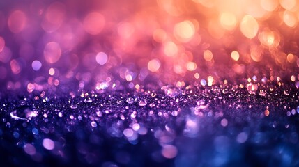 Wall Mural - Vibrant purple pink bokeh lights shimmer on wet surface. AI Generated