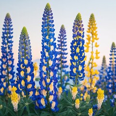 Sticker - Lupine flower blue and yellow on plain white background