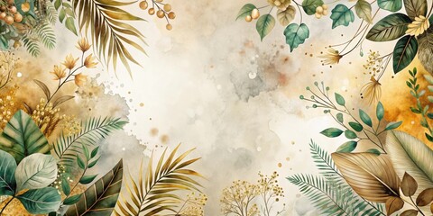 Aufkleber - Elegant Botanical Frame with Watercolor Texture and Gold Accents