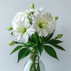 Wall Mural - Stephanotis flower white and green on plain white background