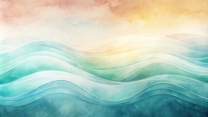 Poster - Serene Watercolor Ocean Waves Under a Sunset Sky