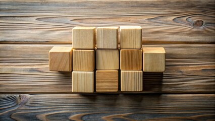 Leinwandbilder - Wooden blocks arranged in a unique pattern on a rustic wooden surface