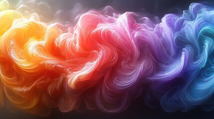 Wall Mural - Swirling abstract colorful smoke cloud. Background is dark. Used for graphics