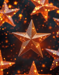 Poster - Orange glitter stars flickering with a warm fire like glow abstract background