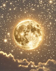 Poster - Pale gold with soft lunar glow and twinkling celestial lights abstract background