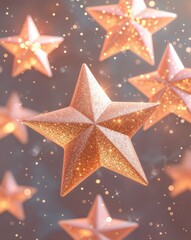 Poster - Peach glowing glitter stars floating with a soft warm hue abstract background