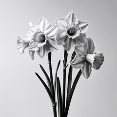 Wall Mural - Daffodil flower black and white on plain white background