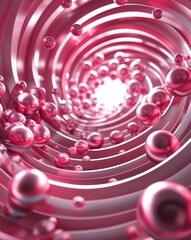 Aufkleber - Pink smooth metallic spheres rotating in a circular vortex abstract background
