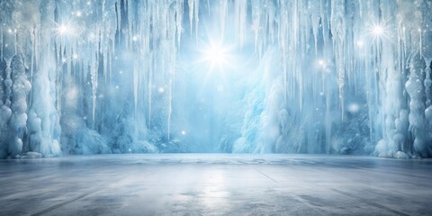 Aufkleber - Winter Wonderland Scene Icy Cave with Frozen Surface and Bright Light