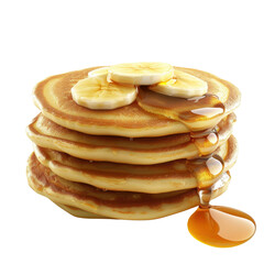 Wall Mural - Delicious stack of fluffy pancakes topped with banana slices and syrup, perfect for breakfast or brunch. Indulge in this sweet treat