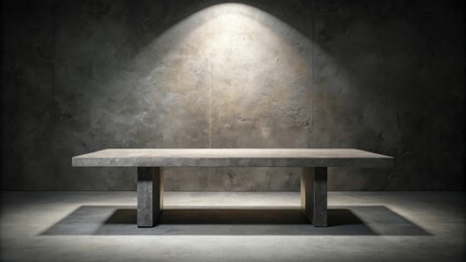 Poster - Empty concrete table against a textured wall illuminated by a single spotlight