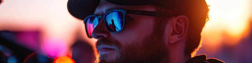 Poster - Profile Portrait of Bearded Man Wearing Sunglasses at Sunset
