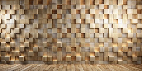 Aufkleber - Warm Wooden Cube Wall and Floor Interior Design