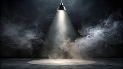 Poster - Mysterious Dark Room with Spotlit Floor and Smoke