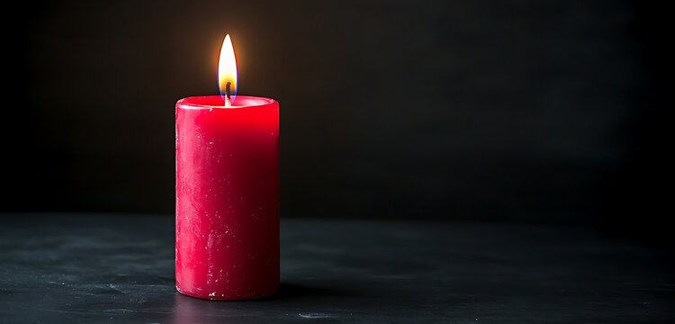 A single red candle burning softly, its warm glow illuminating a solid black background for an intimate Valentinea??s setting