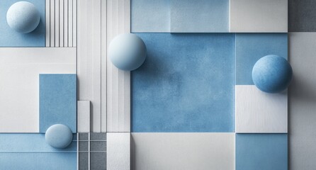 Wall Mural - Abstract geometric background with blue spheres and textured shapes.