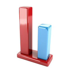 Poster - 3D bar graph with red and blue bar representing data comparison. tall red bar and shorter blue bar are placed on glossy base, conveying sense of growth and analysis