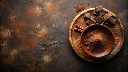 Poster - Dark Chocolate and Cocoa Powder on Rustic Wooden Tray