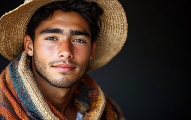 A man wearing a straw hat is smiling and looking at the camera