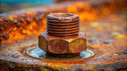 Poster - Close-up of a heavily rusted bolt and nut, exhibiting signs of significant corrosion and weathering