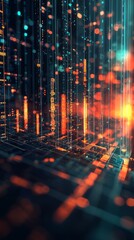 Poster - A mesmerizing digital environment filled with glowing lines and data points creates an immersive experience of technological advancement