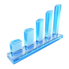Poster - 3D blue glass bar graph representing growth and progress, ideal for business presentations and financial reports