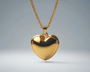 Poster - A golden locket in the shape of a heart, hanging from a delicate chain, centered on a plain white background