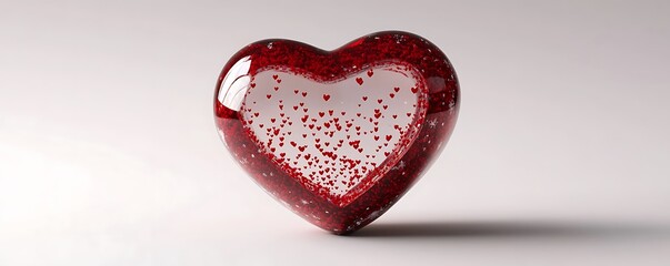 Poster - A heart-shaped snow globe with tiny red hearts floating inside, resting on a solid white background