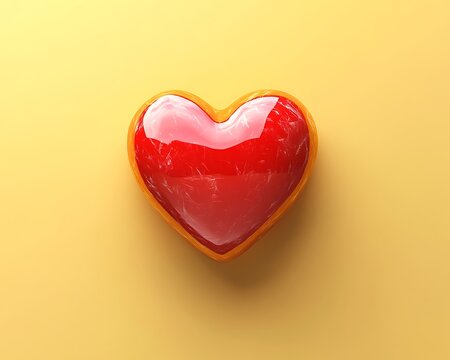 A minimalist red heart made from glossy paper, sitting perfectly centered on a pastel yellow background