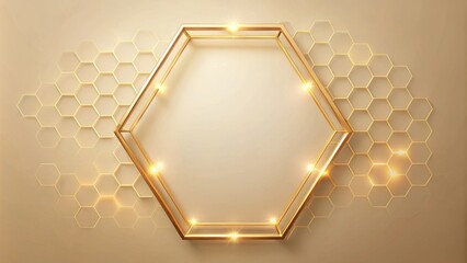 Poster - Illuminated Golden Hexagonal Frame with Honeycomb Pattern Background
