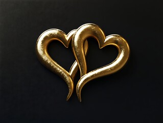 Poster - A pair of intertwined heart symbols in metallic gold, placed on a plain black background for a classy Valentinea??s Day theme