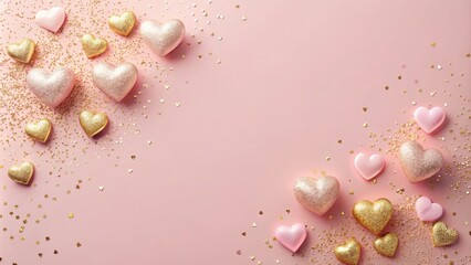 Aufkleber - Pink and Gold Hearts Glitter Background for Romantic Design