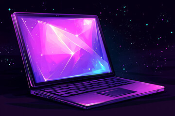 Poster - a laptop computer with a blank screen, laptop with blank screen, black background, dark background, 3d rendering