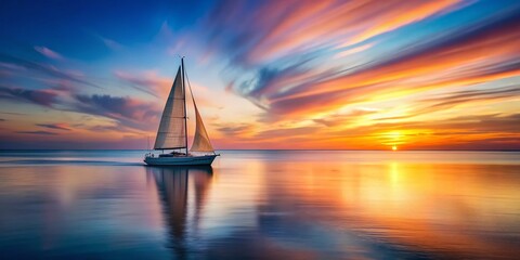 Wall Mural - Eco-Friendly Summer Travel: Long Exposure of Calm Ocean & Sailboat