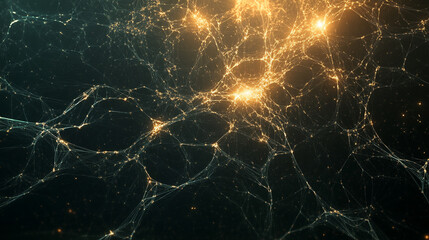 Wall Mural - Abstract Golden Network of Glowing Particles