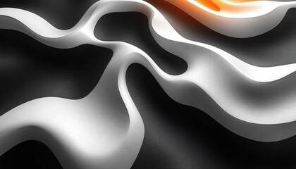 Wall Mural - White flowing forms on dark surface with an orange accent glow, use as a background