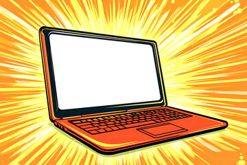 Poster - a laptop computer with a blank screen, laptop with blank screen, yellow background, 3d rendering