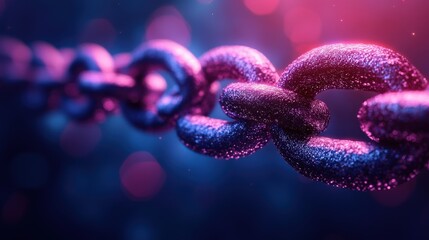 Poster - Close-up view of a vibrant, glowing chain link with a colorful bokeh background, emphasizing strength
