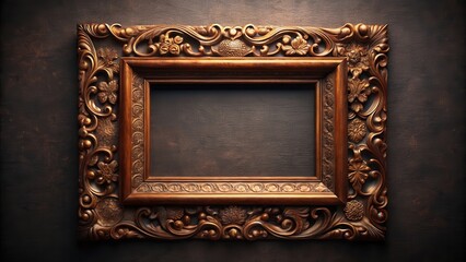 Poster - Ornate Antique Wooden Picture Frame with Intricate Carvings