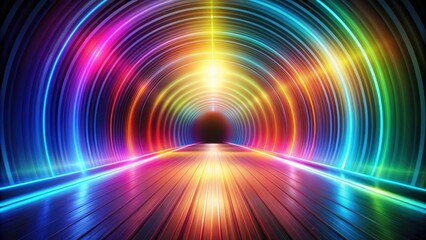 Poster - Abstract Colorful Neon Tunnel with Glowing Lines and Reflective Surface