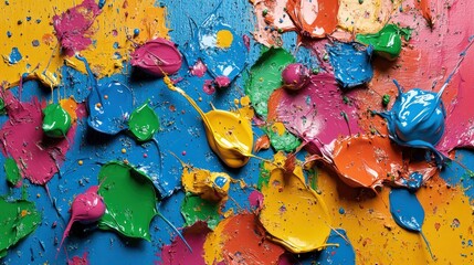 Poster - Vibrant paint splatters cover a colorful canvas in an artistic creative workshop. Generative AI
