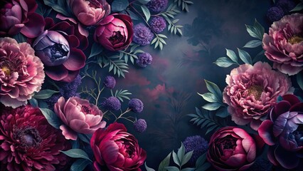 Poster - Dark Romantic Floral Arrangement with Lush Peonies and Accents