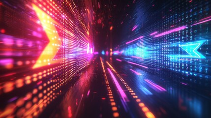 Poster - A stunning array of colorful lights streams through a dark virtual corridor, creating a sense of speed and movement. Neon hues of blue, pink, and orange collide in a captivating display