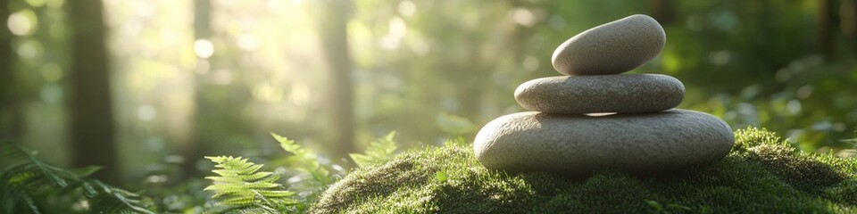 Poster - A picturesque scene featuring a pile of rocks situated on top of a lush and vibrant green forest, perfect for use in environmental or nature-related contexts