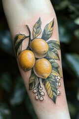 Poster - Close-up shot of an arm with vibrant orange tattoo design, ideal for use in health or lifestyle illustrations
