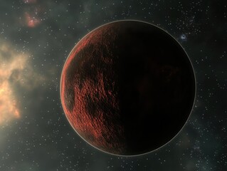 Wall Mural - hyperrealistic red planet with detailed surface features, floating in starlit void with atmospheric 
